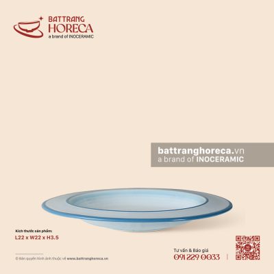 Đĩa salad vành (pasta) 22cm – Biển Xanh – Men hoả biến