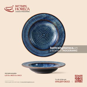 Đĩa súp (soup) vành 27.5cm - Lam Vân - Bát Tràng Horeca Đĩa súp (soup) vành 27.5cm - Lam Vân