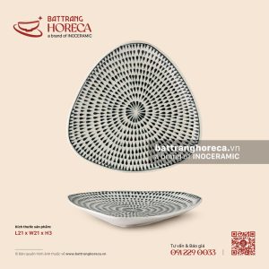 Đĩa tam giác ảo 21cm – Loang – Men ngà