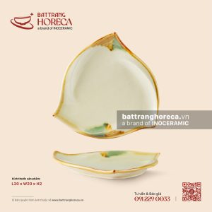 Đĩa tam giác lượn 20cm – Hoàng Diệp – Men hoả biến