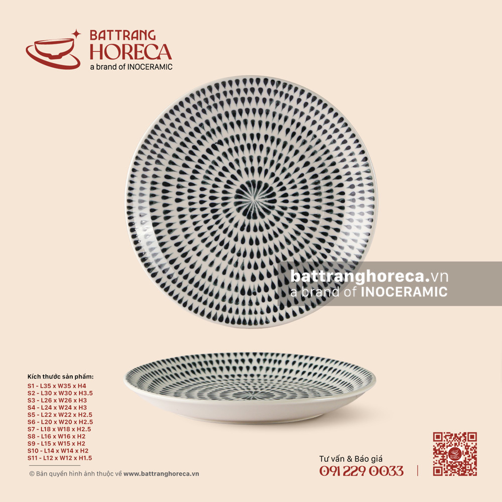 Đĩa tròn – Loang – Men ngà - Bát Tràng Horeca Đĩa tròn – Loang – Men ngà