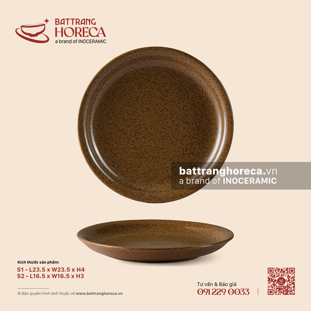 Đĩa tròn sâu – Ô Thổ – Men tấm - Bát Tràng Horeca Đĩa tròn sâu – Ô Thổ – Men tấm