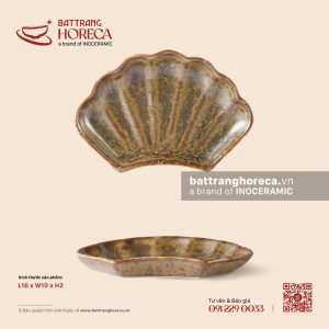 Đĩa vỏ sò 16 x 10cm - Thổ Viêm - Men hoả biến
