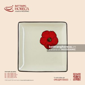 Đĩa vuông - Yên Hồng - Men ngà - Bát Tràng Horeca Đĩa vuông - Yên Hồng - Men ngà