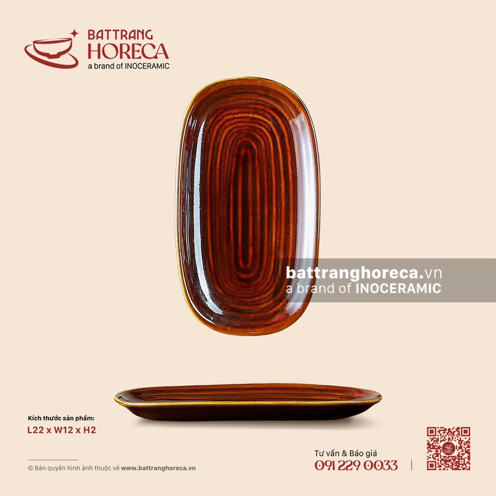 Đĩa xoài 22 x 12cm - Nâu Trầm - Bát Tràng Horeca Đĩa xoài 22 x 12cm - Nâu Trầm