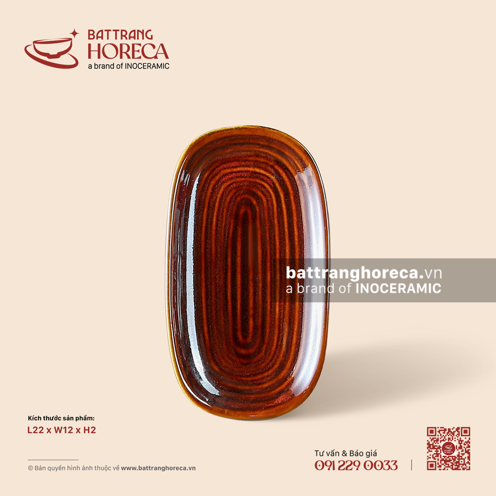 Đĩa xoài 22 x 12cm - Nâu Trầm - Bát Tràng Horeca Đĩa xoài 22 x 12cm - Nâu Trầm
