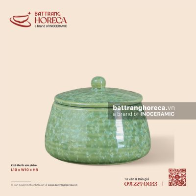 Hũ đựng mứt 10cm – Lục Thạch – Men màu