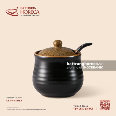 Hũ gia vị bầu 8cm – Ô Thổ – Men tấm