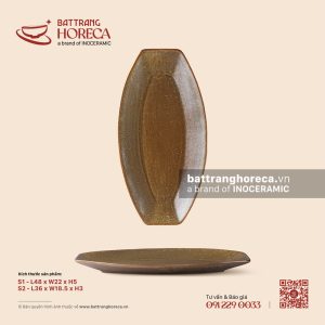 Khay bầu dục (đĩa thuyền) - Thổ Viêm - Men hoả biến