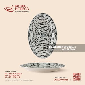 Khay bầu dục (oval) – Loang – Men ngà