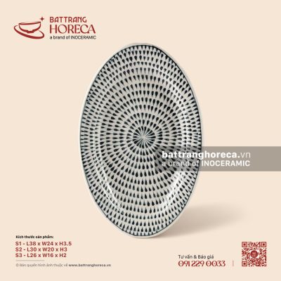 Khay bầu dục (oval) – Loang – Men ngà