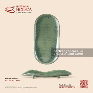 Khay bầu dục (oval) lượn sóng hai chân 33.5 x 17cm - Bích Diệp - Men hoả biến