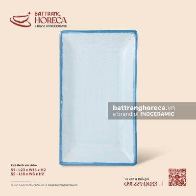 Khay chữ nhật – Biển Xanh – Men hoả biến