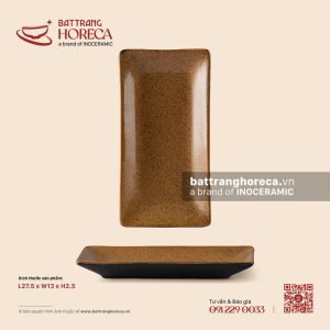 Khay chữ nhật ảo dài 27.5 x 13cm – Ô Thổ – Men tấm