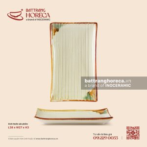 Khay chữ nhật ảo vân chuối 38 x 27cm – Hoàng Diệp – Men hoả biến