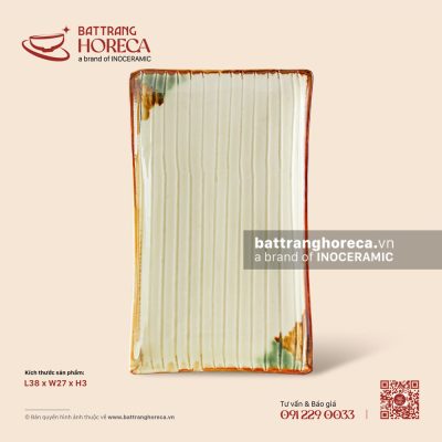 Khay chữ nhật ảo vân chuối 38 x 27cm – Hoàng Diệp – Men hoả biến
