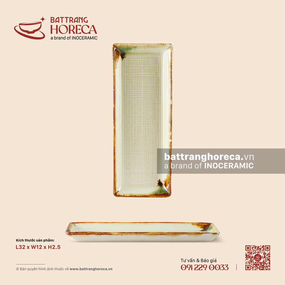 Khay chữ nhật dài 32 x 12cm – Hoàng Diệp – Men hoả biến - Bát Tràng Horeca Khay chữ nhật dài 32 x 12cm – Hoàng Diệp – Men hoả biến