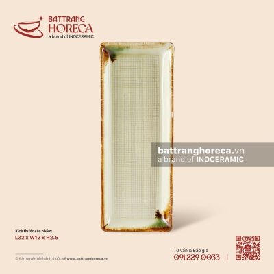 Khay chữ nhật dài 32 x 12cm – Hoàng Diệp – Men hoả biến
