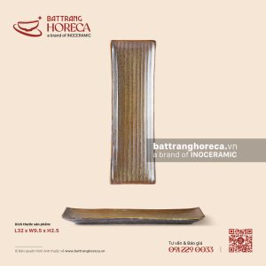 Khay chữ nhật dài 32 x 9.5cm - Thổ Viêm - Men hoả biến