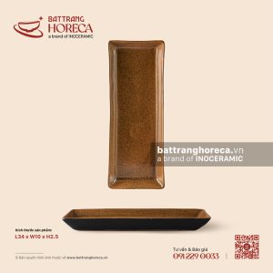 Khay chữ nhật dài 34 x 10cm - Ô Thổ - Men tấm