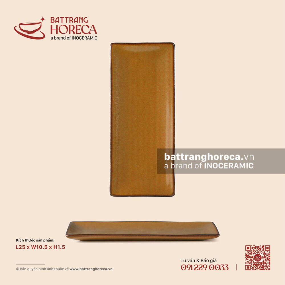 Khay chữ nhật dài vân chuối 25 x 10.5cm - Bát Tràng Horeca Khay chữ nhật dài vân chuối 25 x 10.5cm