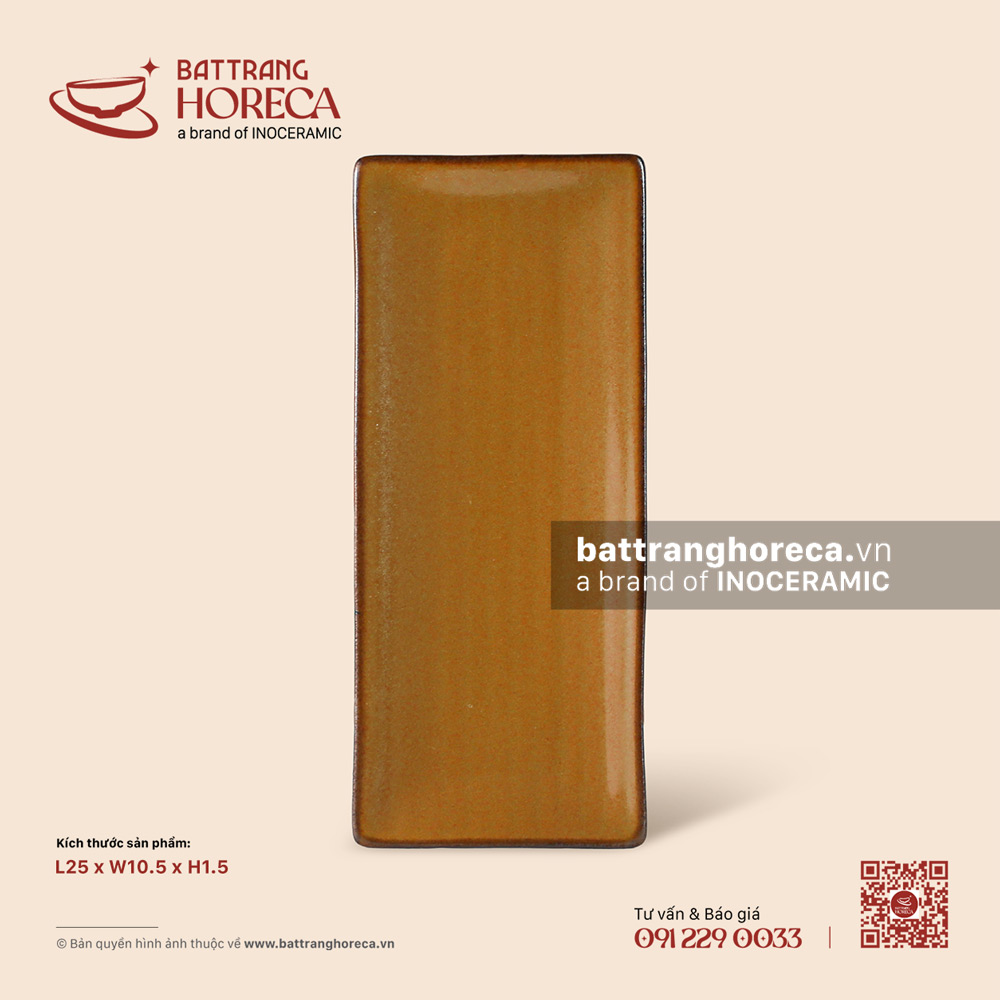 Khay chữ nhật dài vân chuối 25 x 10.5cm - Bát Tràng Horeca Khay chữ nhật dài vân chuối 25 x 10.5cm
