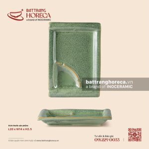 Khay chữ nhật kèm ngăn sốt 20 x 14cm - Bích Diệp - Men hoả biến