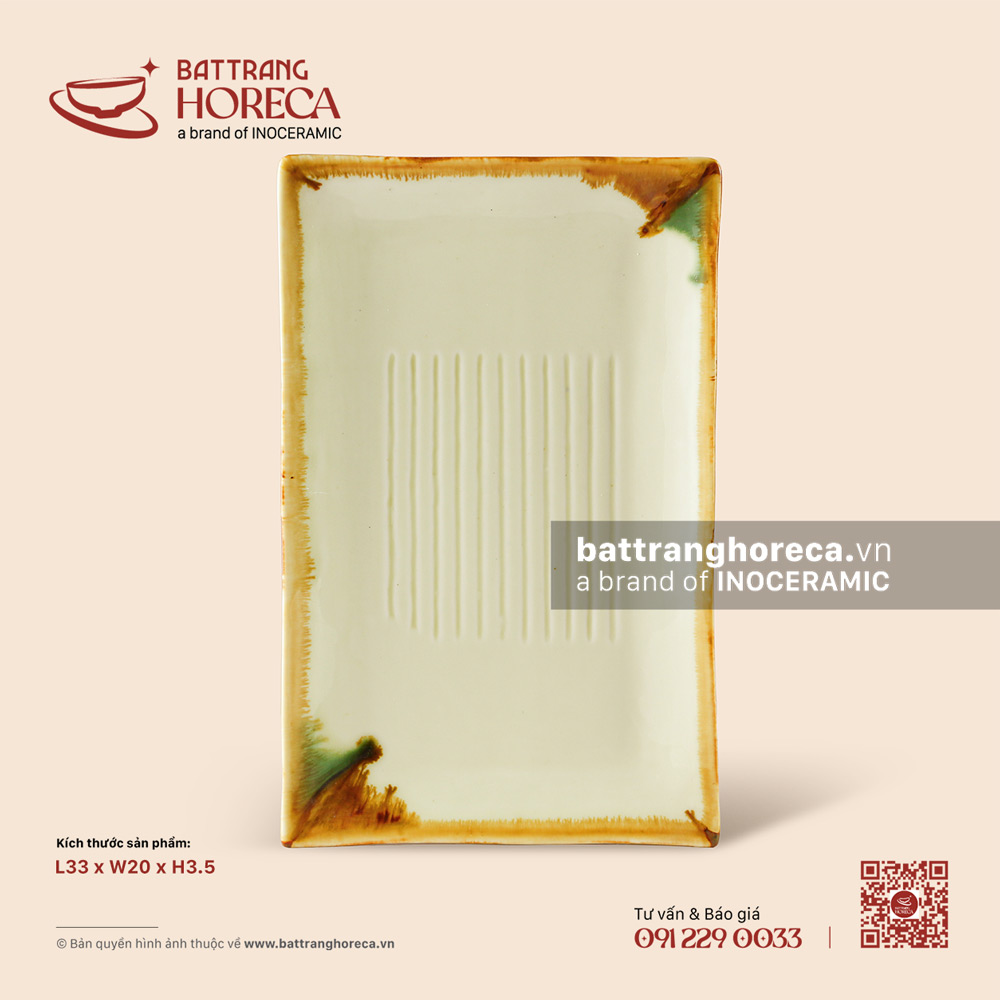 Khay chữ nhật nan 33 x 20cm – Hoàng Diệp – Men hoả biến - Bát Tràng Horeca Khay chữ nhật nan 33 x 20cm – Hoàng Diệp – Men hoả biến