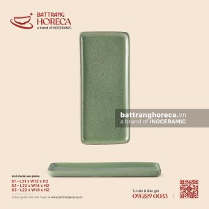 Khay chữ nhật viền thành dài - Bích Diệp - Men hoả biến