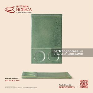 Khay chữ nhật với 2 ngăn sốt 23.5 x 21cm - Bích Diệp - Men hoả biến