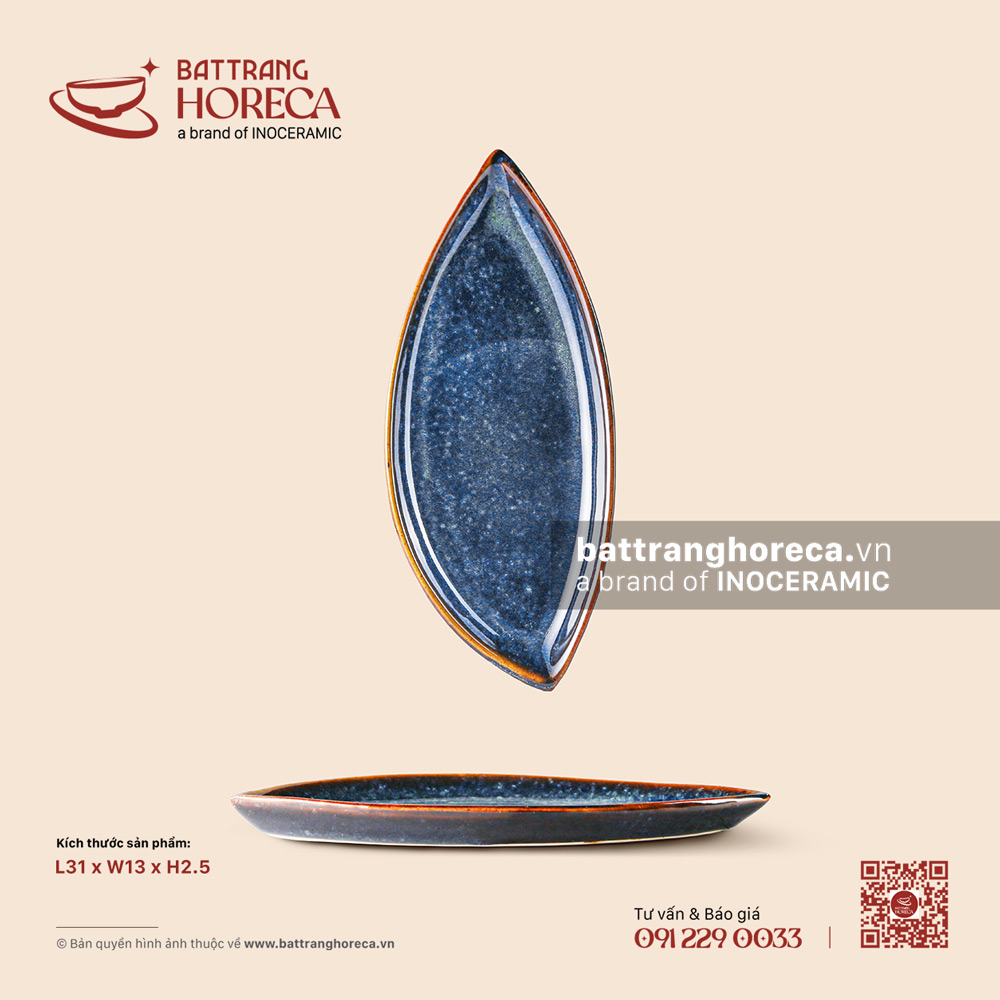 Khay dáng quả xoài 31 x 13cm – Lam Vân - Bát Tràng Horeca Khay dáng quả xoài 31 x 13cm – Lam Vân