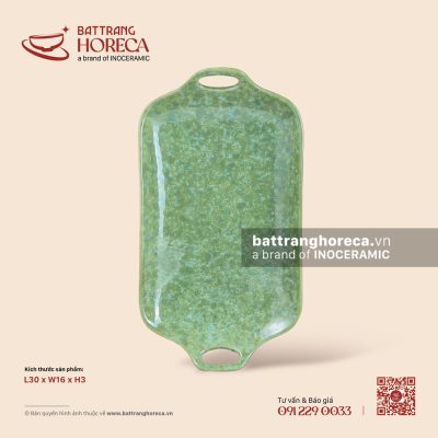 Khay hai (2) tai 30 x 16cm – Lục Thạch – Men màu