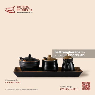 Khay hũ đựng gia vị 34 x 10cm – Ô Thổ – Men tấm