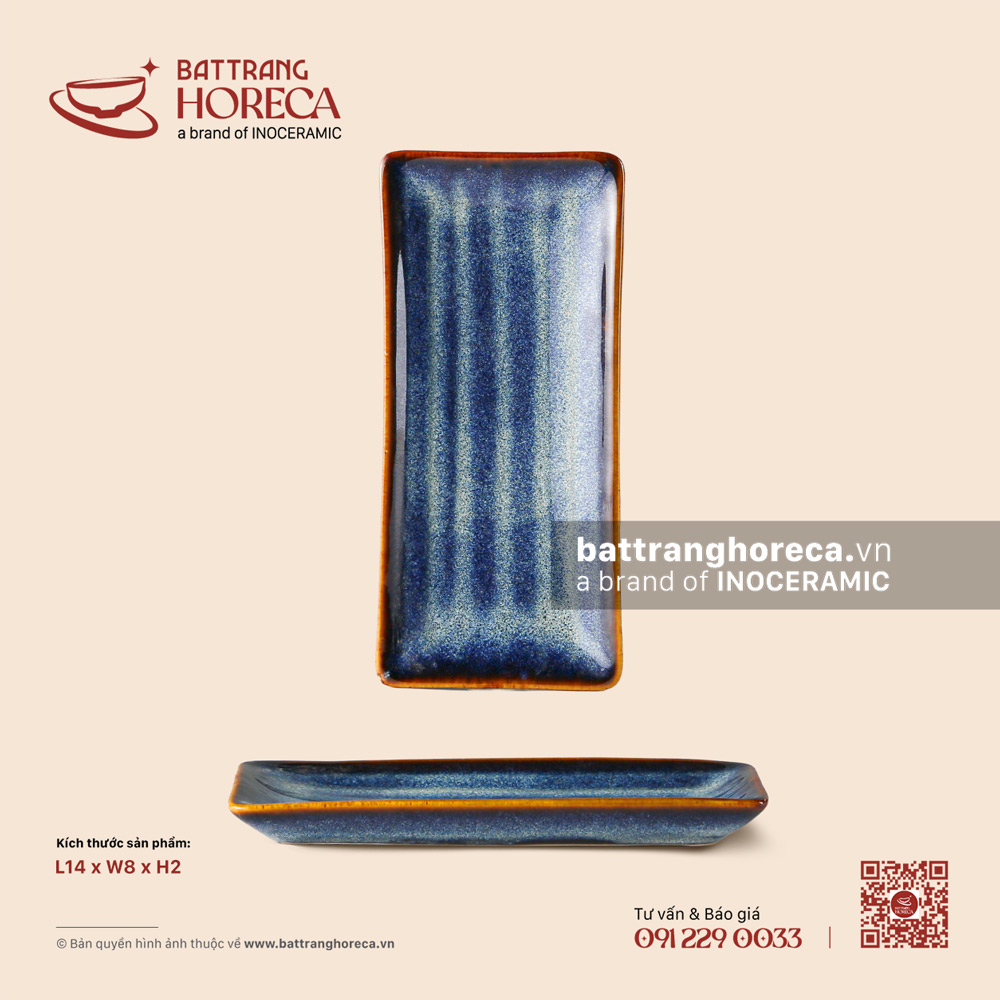 Khay khăn 14 x 8cm - Lam Vân - Bát Tràng Horeca Khay khăn 14 x 8cm - Lam Vân