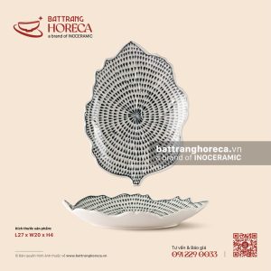 Khay lá bỏng 27 x 20cm – Loang – Men ngà