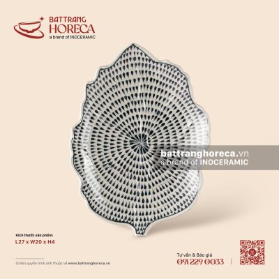 Khay lá bỏng 27 x 20cm – Loang – Men ngà