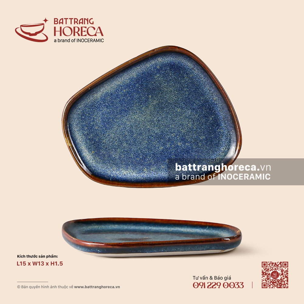 Khay méo 15 x 13cm - Lam Vân - Bát Tràng Horeca Khay méo 15 x 13cm - Lam Vân