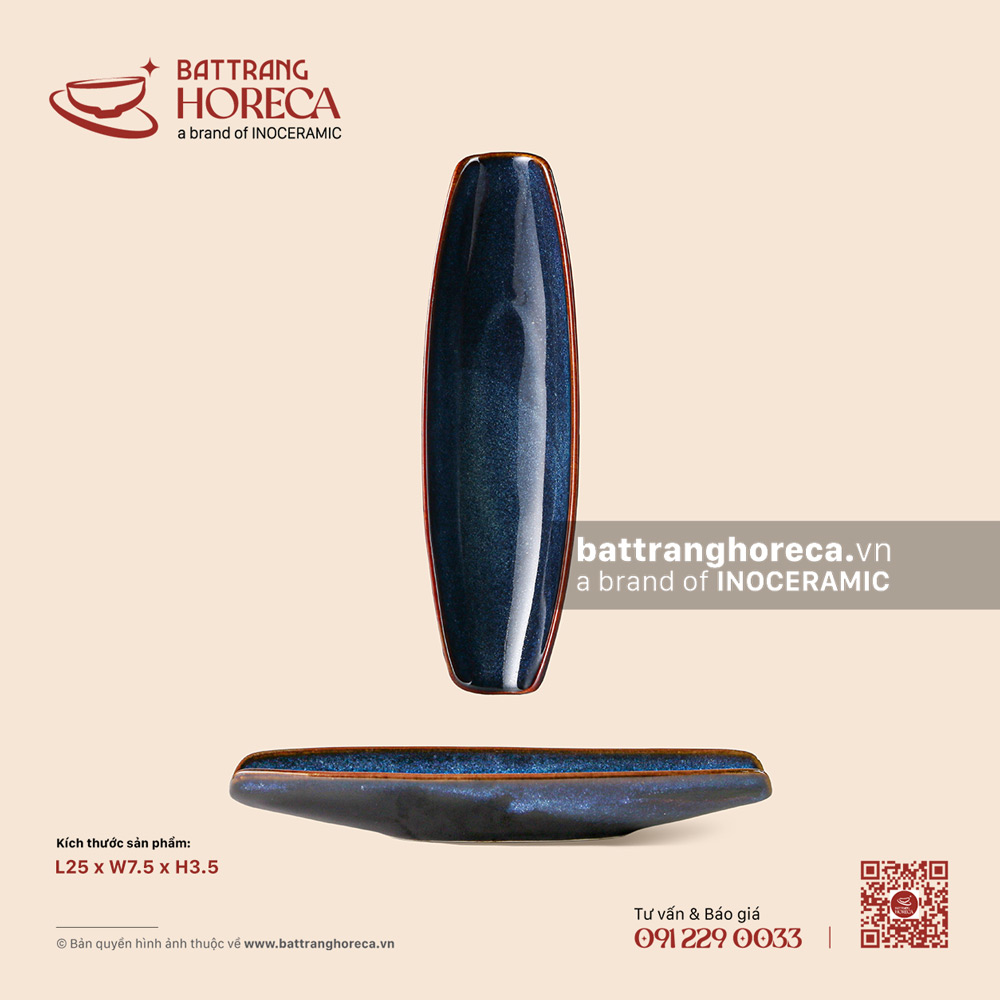 Khay thuyền dài 25 x 7.5cm – Lam Vân - Bát Tràng Horeca Khay thuyền dài 25 x 7.5cm – Lam Vân