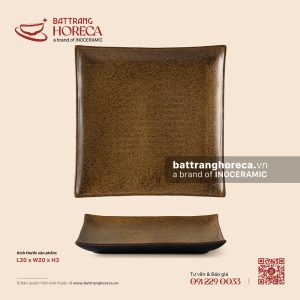 Khay vuông kẻ 20cm – Ô Thổ – Men tấm