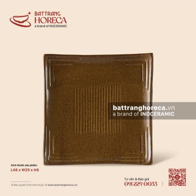 Khay vuông kẻ 20cm – Ô Thổ – Men tấm