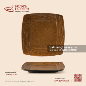 Khay vuông lụa 20cm – Ô Thổ – Men tấm - Bát Tràng Horeca Khay vuông lụa 20cm – Ô Thổ – Men tấm