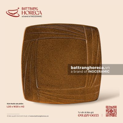 Khay vuông lụa 20cm – Ô Thổ – Men tấm