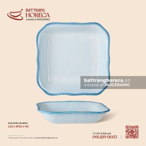 Khay vuông lượn 22cm – Biển Xanh – Men hoả biến