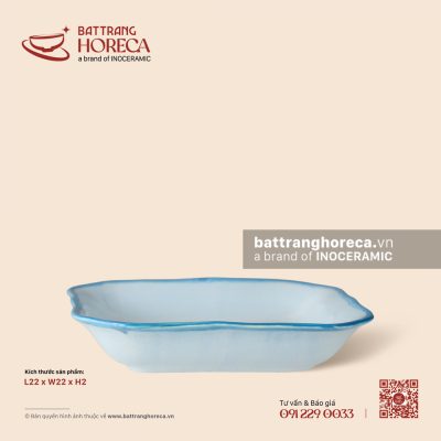 Khay vuông lượn 22cm – Biển Xanh – Men hoả biến