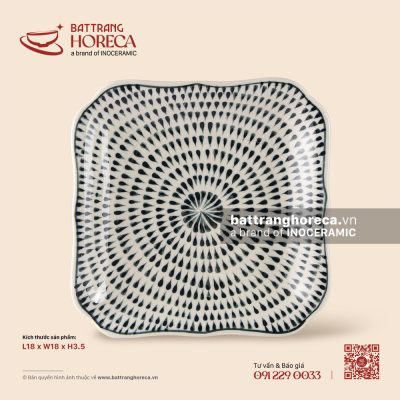 Khay vuông vát 18cm – Loang – Men ngà