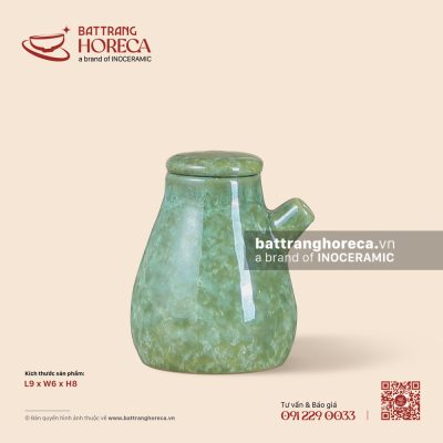 Lọ (bình) mắm, tương không quai 9 x 6cm – Lục Thạch – Men màu