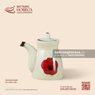 Lọ (bình) mắm, tương không quai 9 x 6cm – Yên Hồng – Men ngà