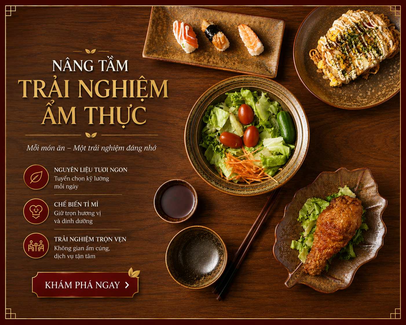 Bát đĩa nhà hàng Bát Tràng nâng tầm trải nghiệm ẩm thực
