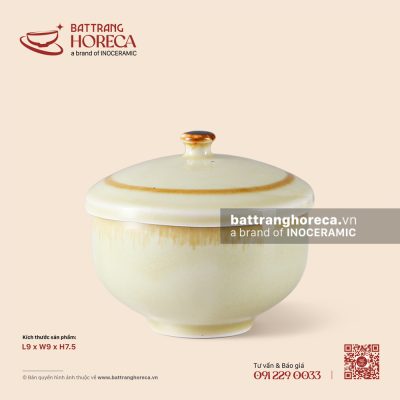Thố chưng yến bầu 9cm – Hoàng Diệp – Men hoả biến