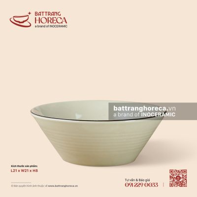 Tô (bát) cắt thấp 21cm – Yên Hồng – Men ngà